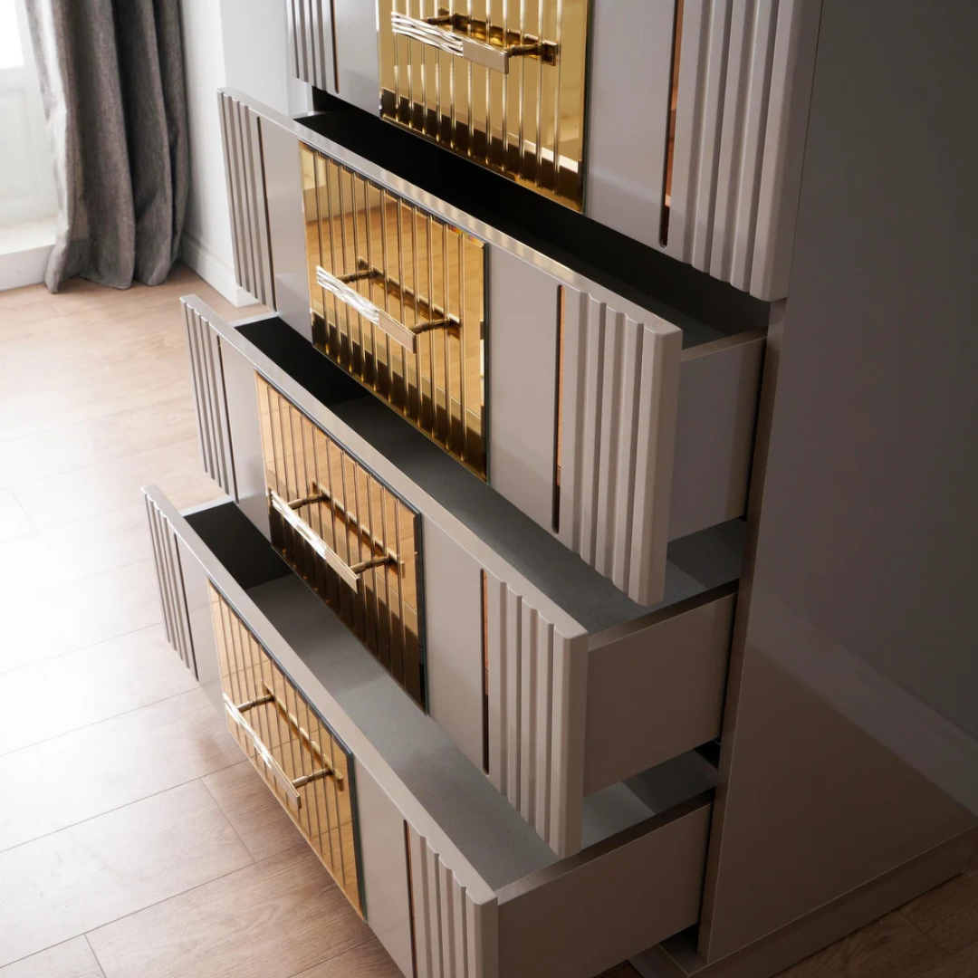 Bronzelo – Ensemble de chambre à coucher – Grand lit – Sable/Bronze