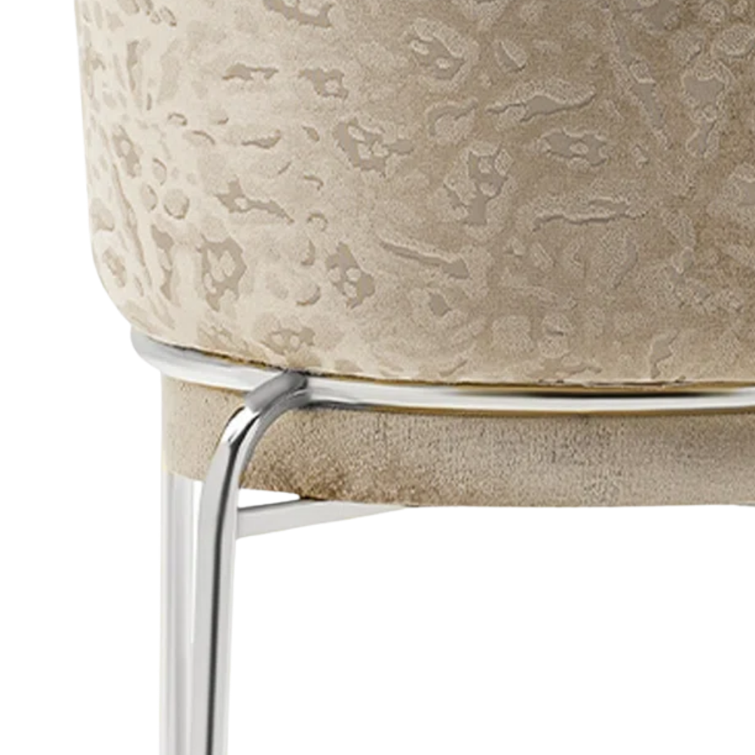 Onyxa – Set of 2 – Beige Velvet & Leopard-Print Dining Chair – Chrome Legs