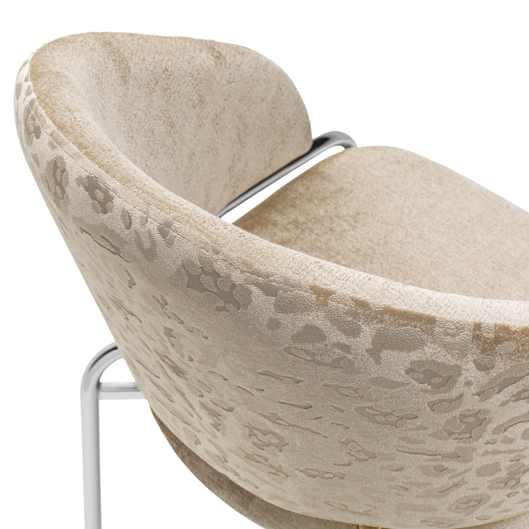 Onyxa – Set of 2 – Beige Velvet & Leopard-Print Dining Chair – Chrome Legs