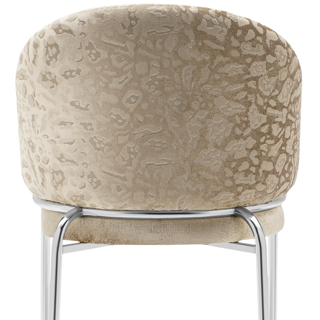 Onyxa – Set of 2 – Beige Velvet & Leopard-Print Dining Chair – Chrome Legs