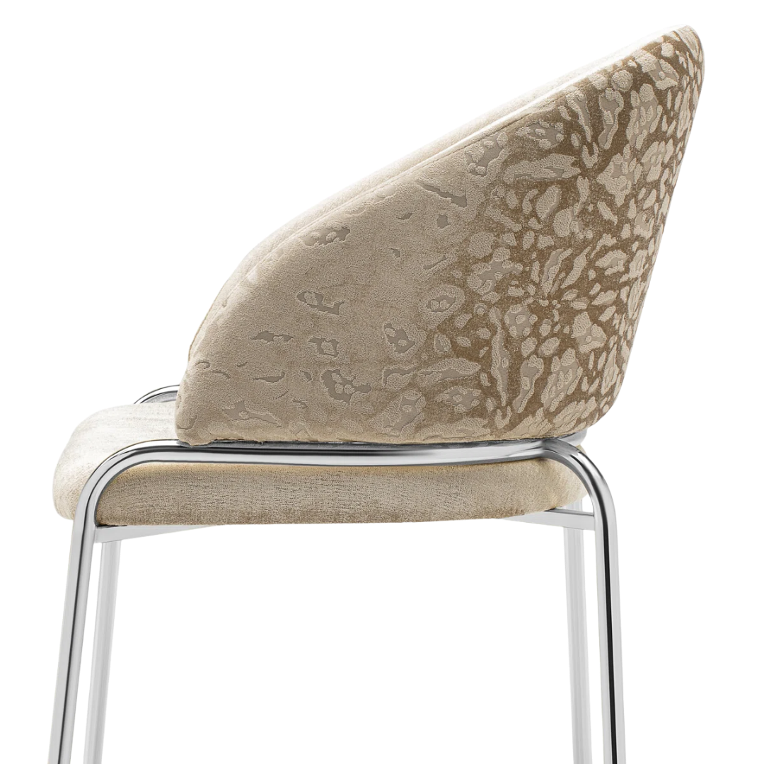 Onyxa – Set of 2 – Beige Velvet & Leopard-Print Dining Chair – Chrome Legs