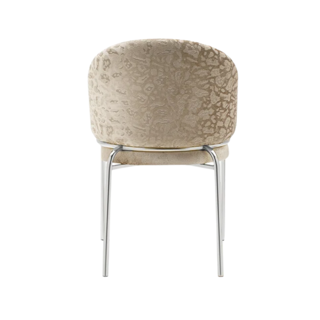 Onyxa – Set of 2 – Beige Velvet & Leopard-Print Dining Chair – Chrome Legs