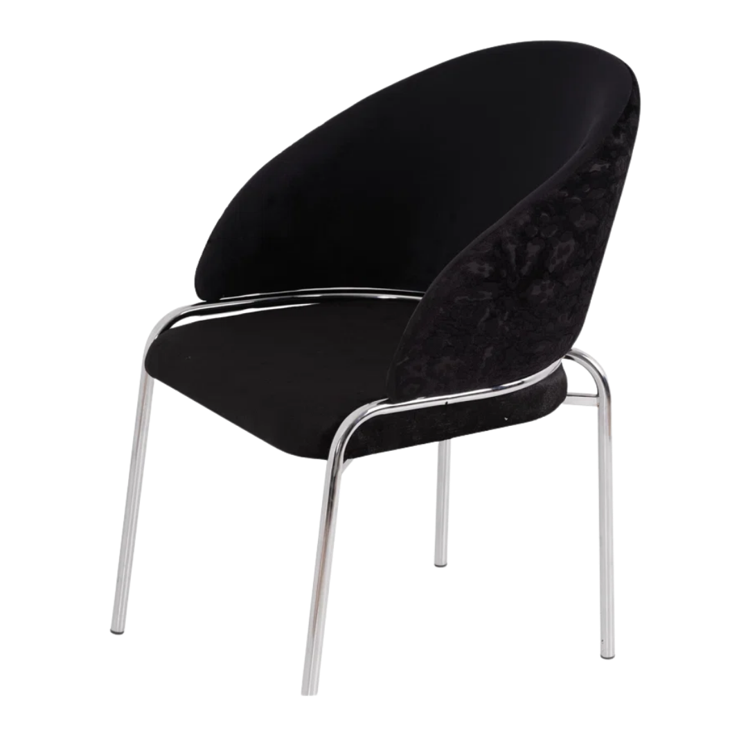 Onyxa – Set of 2 – Black Velvet Leopard-Print Dining Chair – Chrome Legs