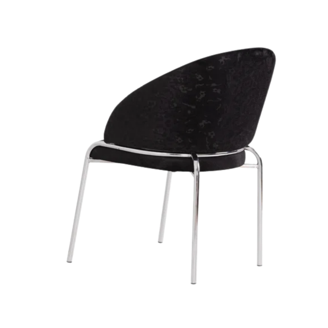 Onyxa – Set of 2 – Black Velvet Leopard-Print Dining Chair – Chrome Legs