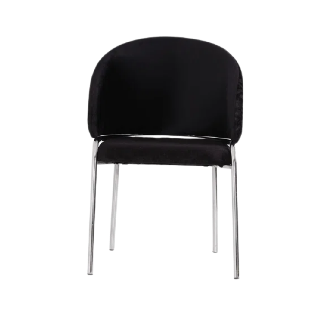 Onyxa – Set of 2 – Black Velvet Leopard-Print Dining Chair – Chrome Legs