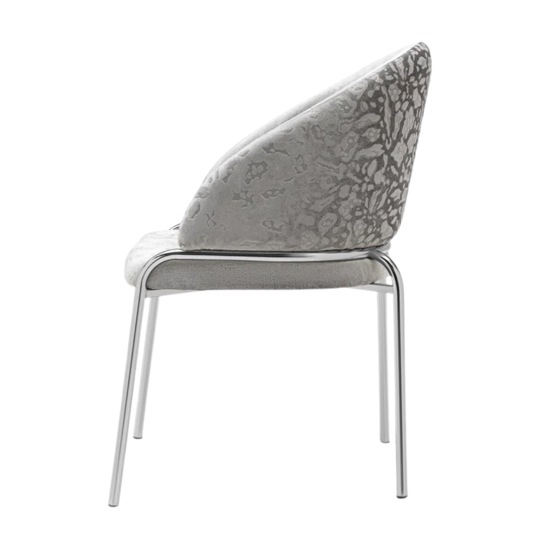 Onyxa – Set of 2 – Grey Velvet Leopard-Print Dining Chair – Chrome Legs