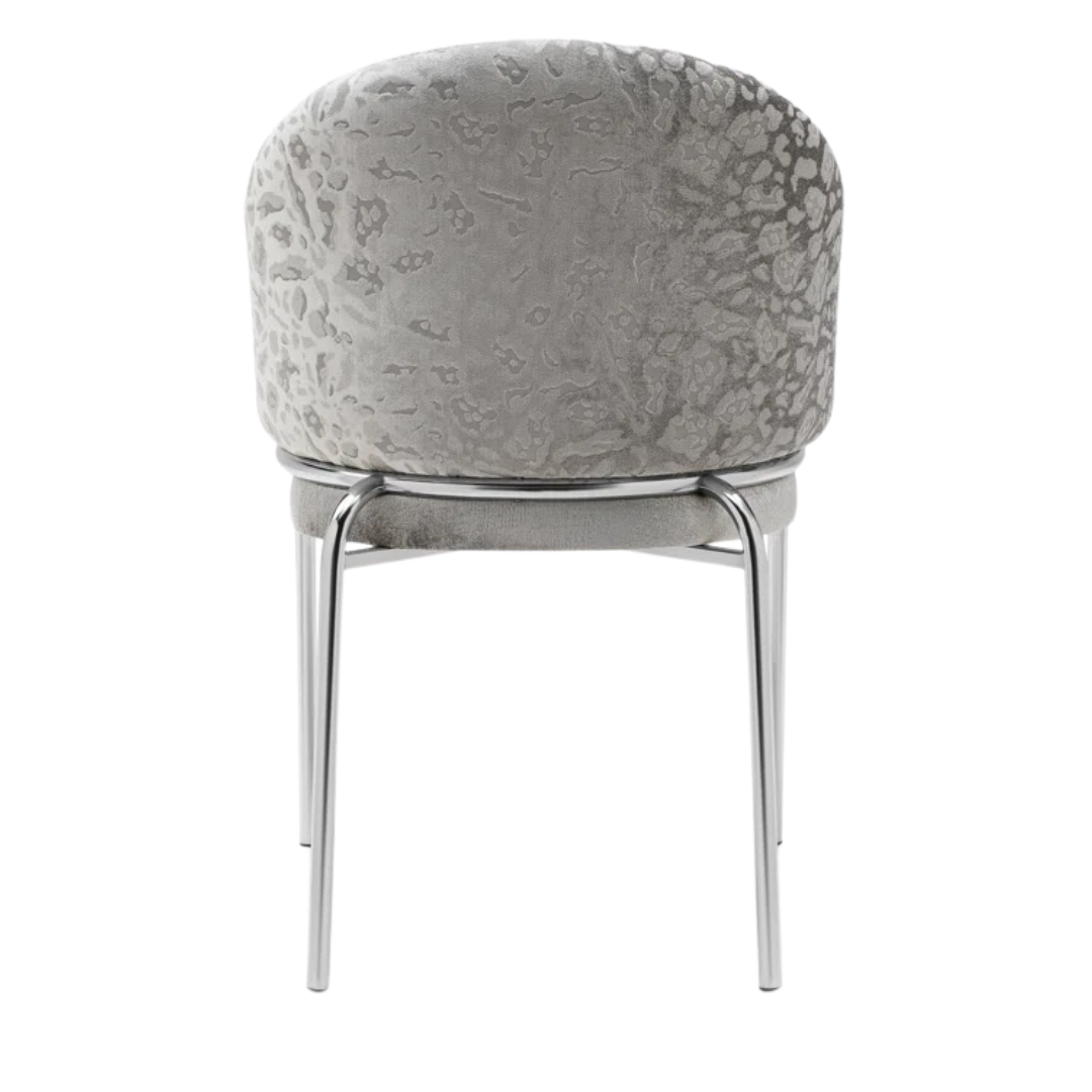Onyxa – Set of 2 – Grey Velvet Leopard-Print Dining Chair – Chrome Legs