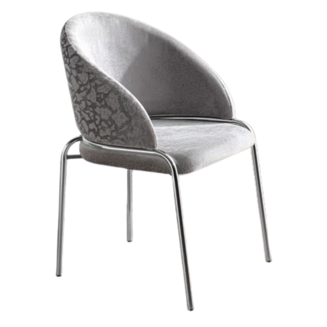 Onyxa – Lot de 2 – Chaises de salle à manger en velours gris imprimé léopard – Pieds chromés