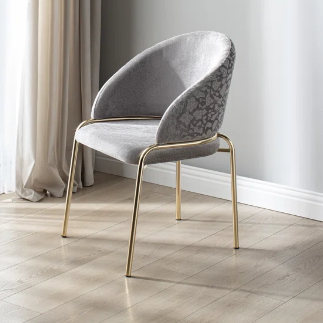 Onyxa – Lot de 2 – Chaises de salle à manger en velours gris et imprimé léopard – Pieds dorés