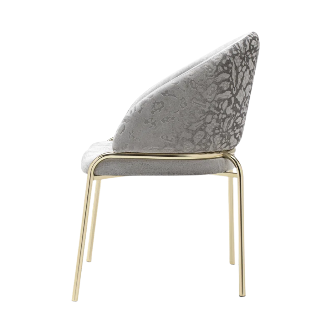 Onyxa – Lot de 2 – Chaises de salle à manger en velours gris et imprimé léopard – Pieds dorés