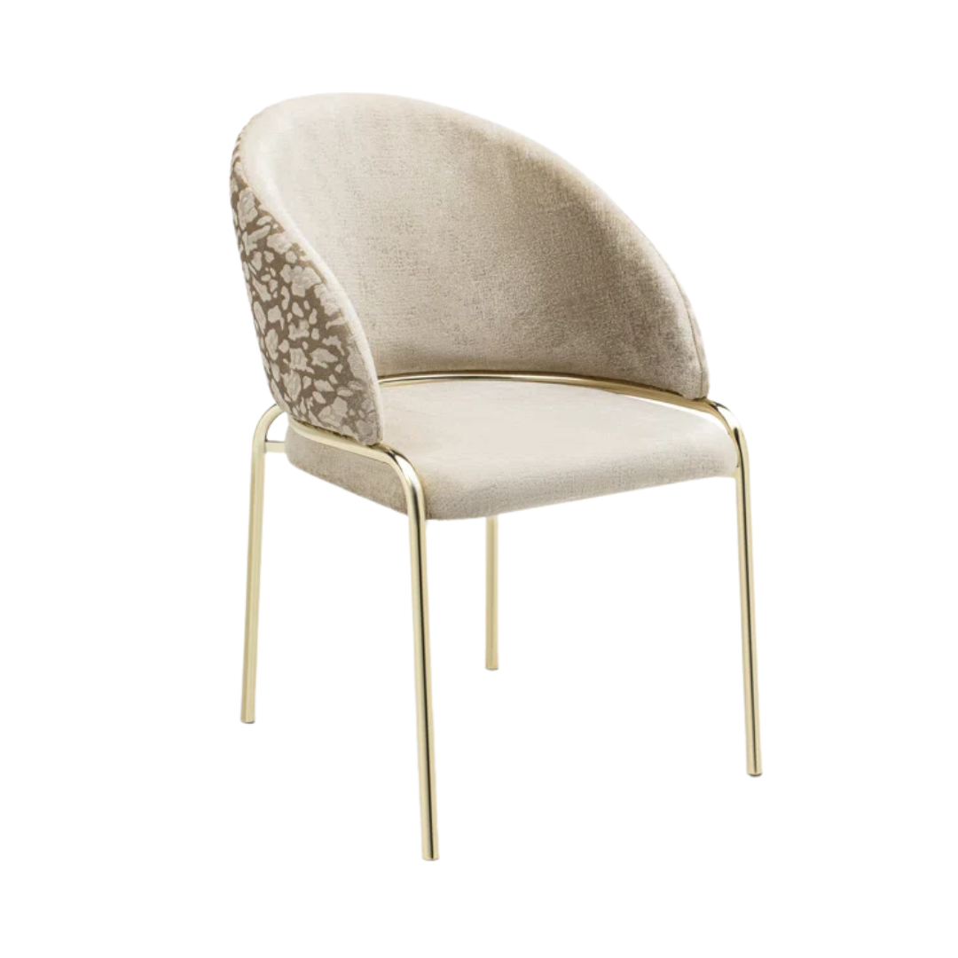Onyxa – Set of 2 – Beige Velvet & Leopard-Print Dining Chair – Gold Legs