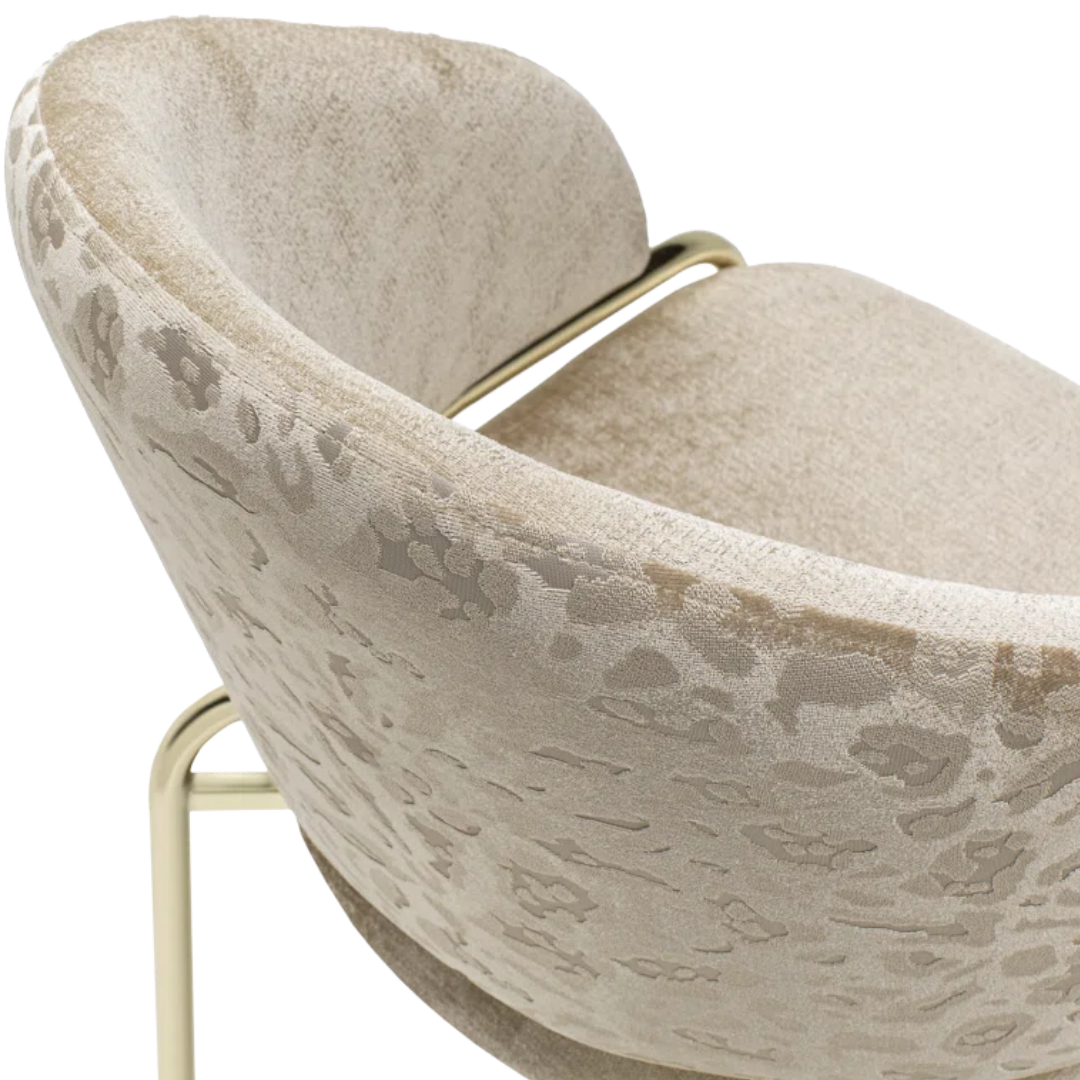 Onyxa – Lot de 2 – Chaises de salle à manger en velours beige et imprimé léopard – Pieds dorés