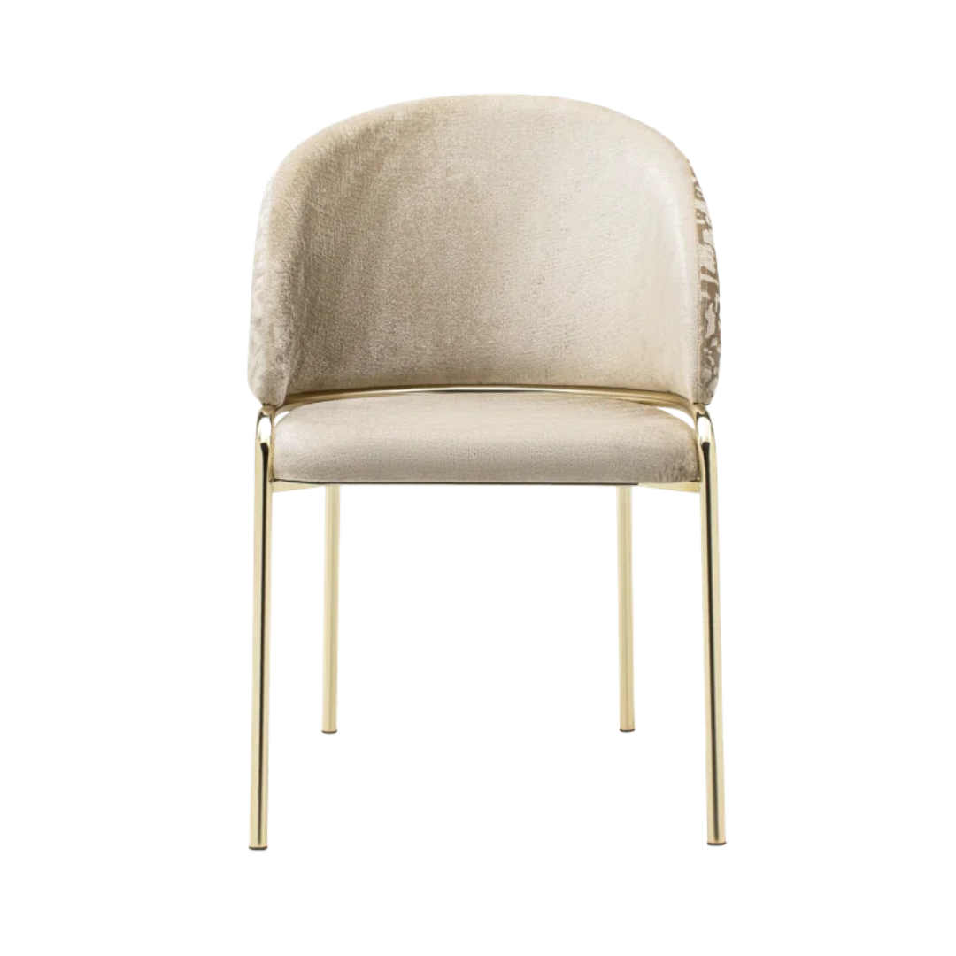 Onyxa – Lot de 2 – Chaises de salle à manger en velours beige et imprimé léopard – Pieds dorés