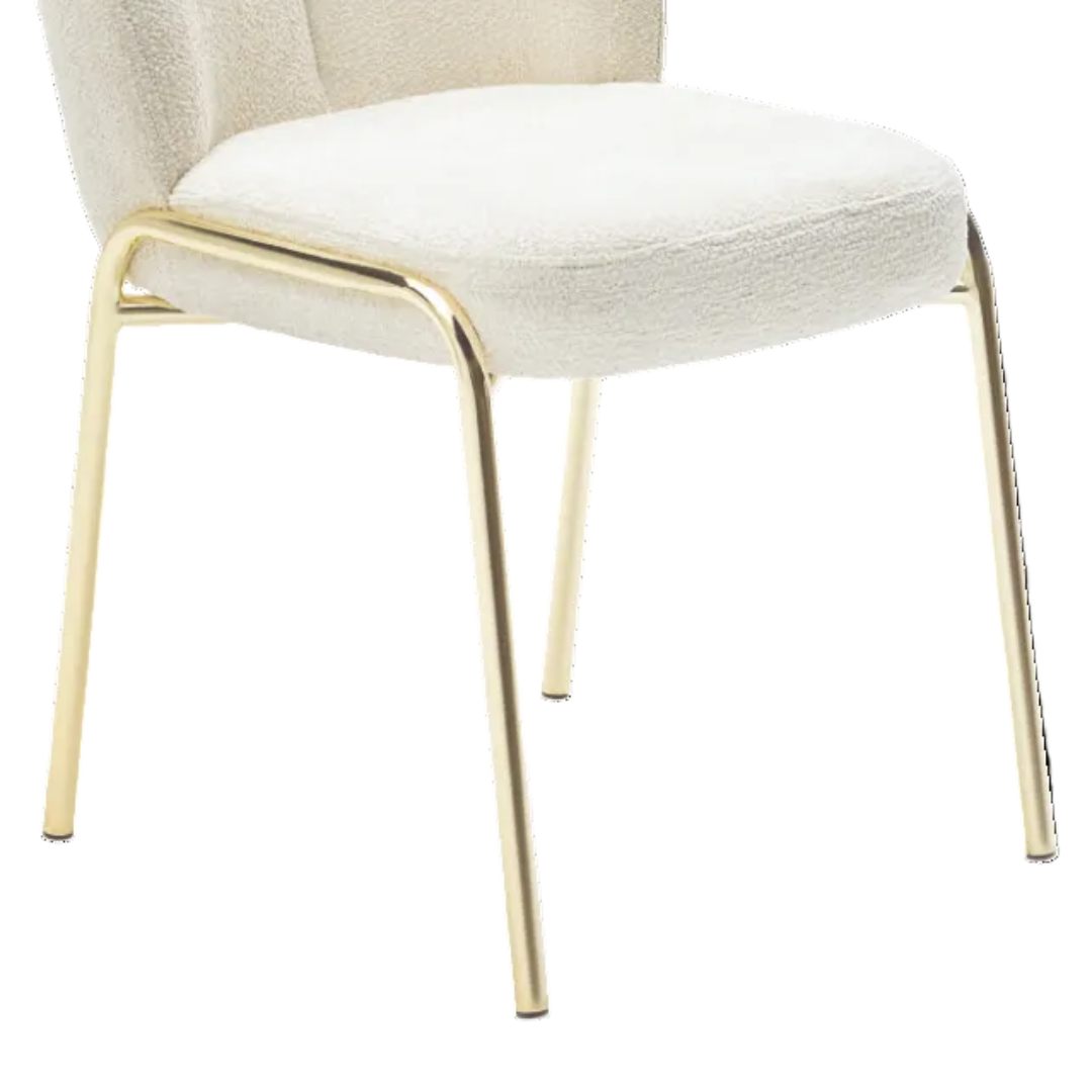 Aurellia – Set of 2 – Cream Bouclé Dining Chair – Gold Legs