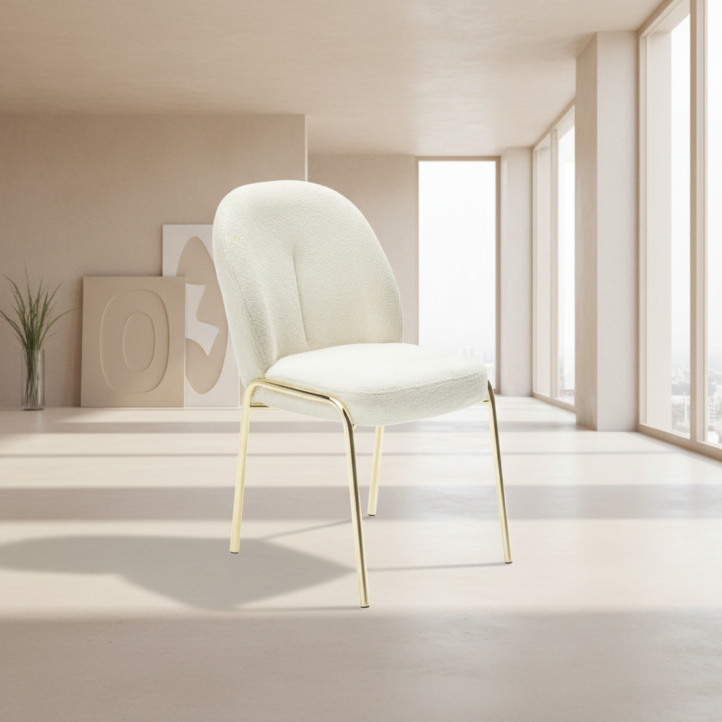 Aurellia – Set of 2 – Cream Bouclé Dining Chair – Gold Legs