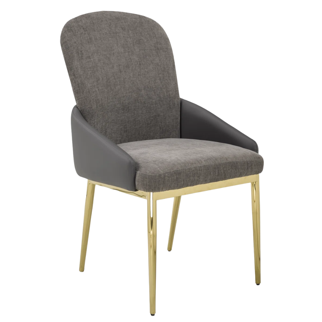 Berylia – Lot de 2 chaises de salle à manger en tissu gris et polyuréthane, pieds dorés