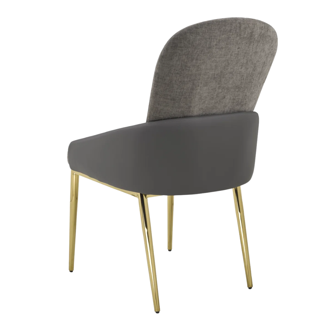 Berylia – Set of 2 – Grey fabric & PU dining chair – gold legs