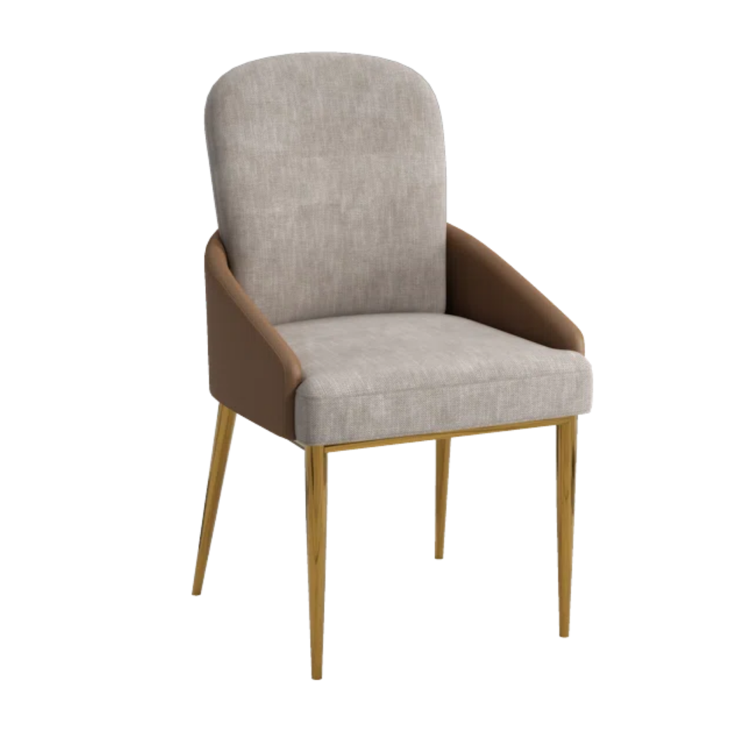 Berylia – Lot de 2 chaises de salle à manger en tissu moka et polyuréthane, pieds dorés