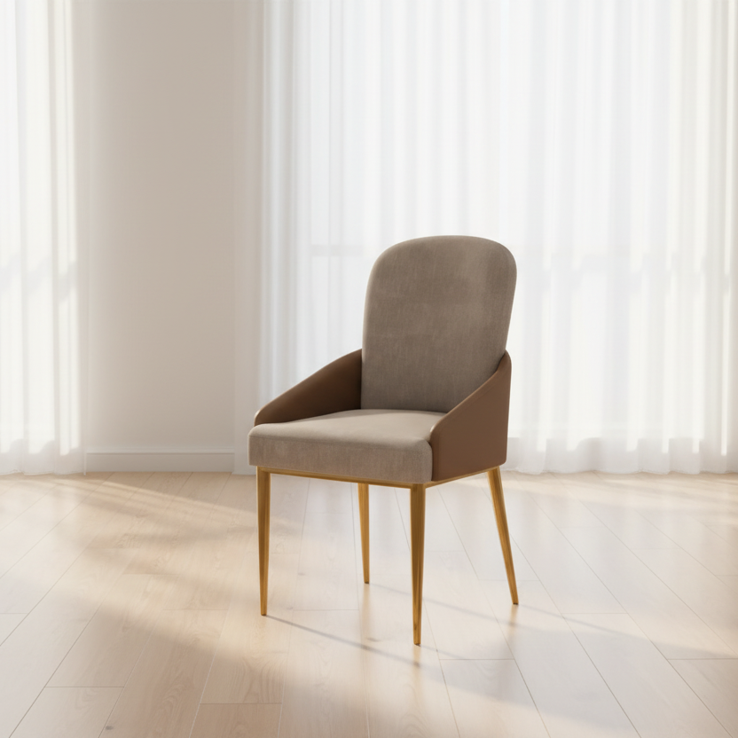 Berylia – Set of 2 – Mocha fabric & PU dining chair – gold legs