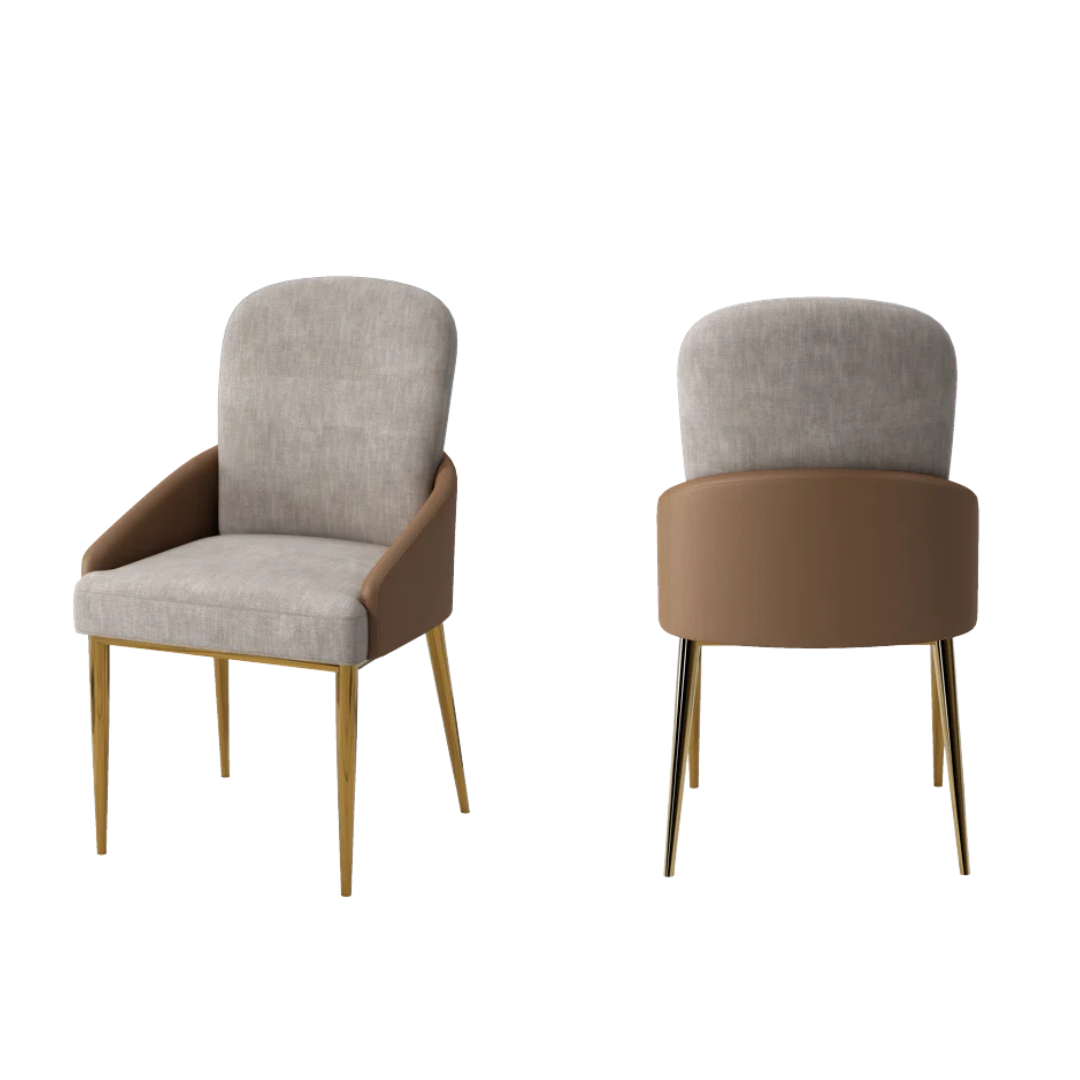 Berylia – Set of 2 – Mocha fabric & PU dining chair – gold legs
