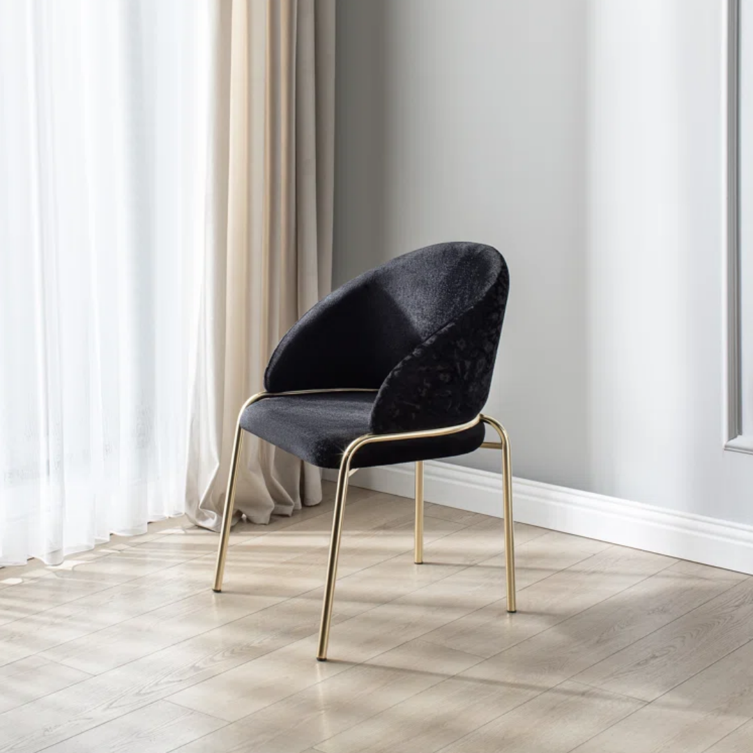 Onyxa – Lot de 2 – Chaises de salle à manger en velours noir et imprimé léopard – Pieds dorés