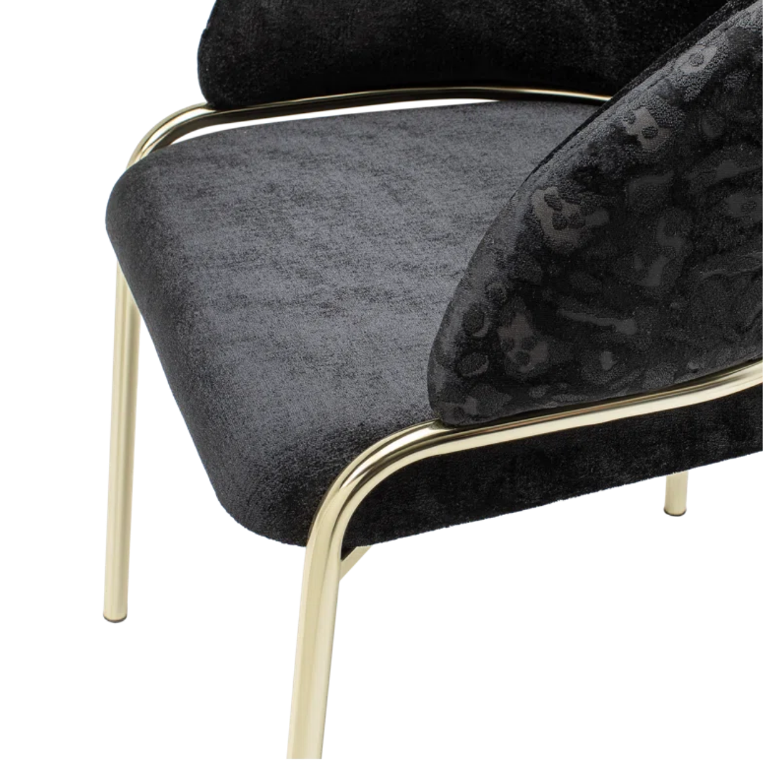 Onyxa – Lot de 2 – Chaises de salle à manger en velours noir et imprimé léopard – Pieds dorés