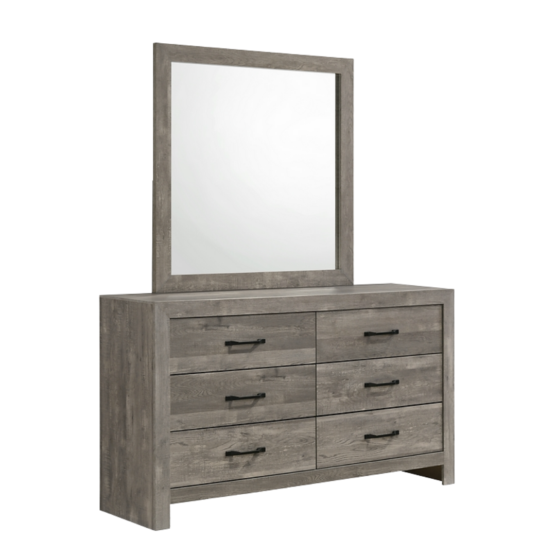 Commode Oakshore à 6 tiroirs avec miroir – Gris lambris