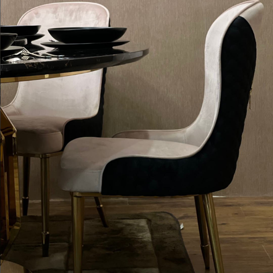 Norava – Lot de 2 chaises de salle à manger en velours noir, pieds dorés