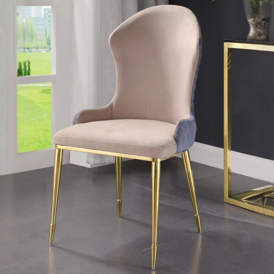 Norava – Lot de 2 chaises de salle à manger en velours beige, pieds dorés