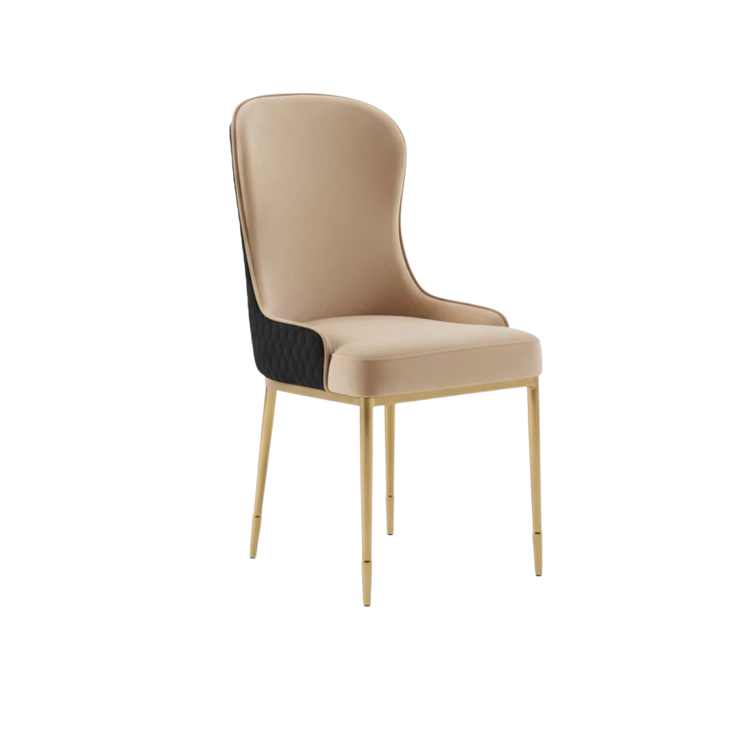 Elara – Ensemble de salle à manger – Plateau en verre / Or et chrome / Revêtement noir