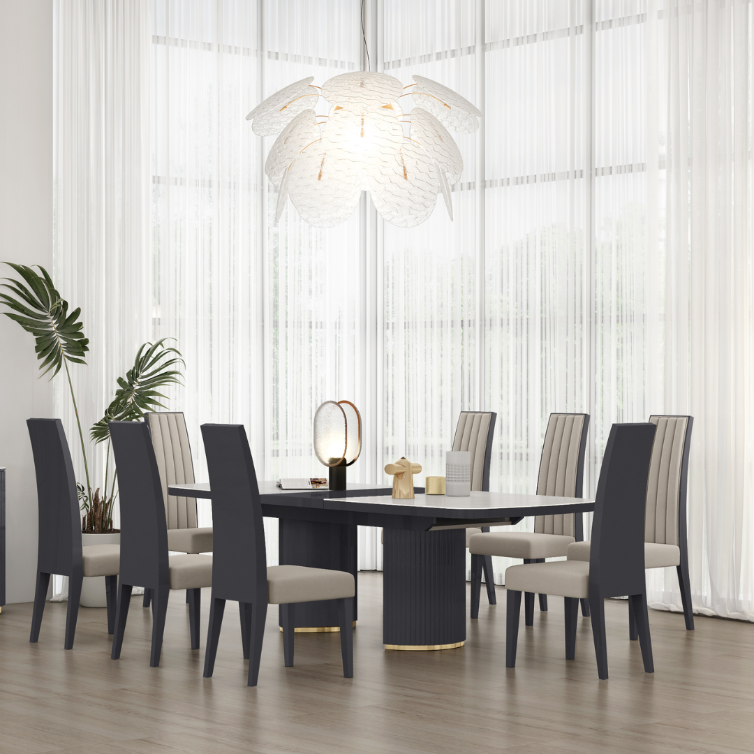 Verone – Ensemble de salle à manger – Plateau en céramique / Noir graphite / Détails dorés