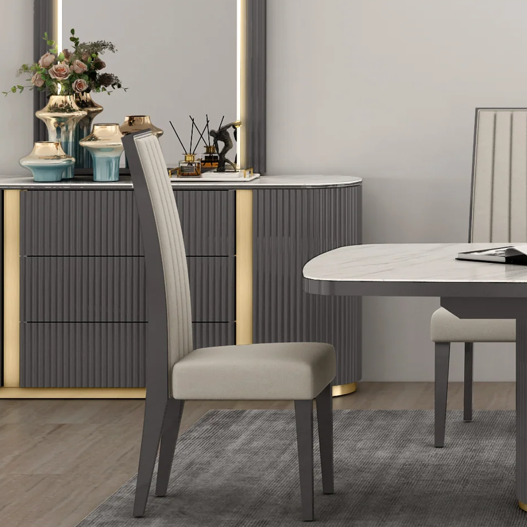 Verone – Ensemble de salle à manger – Plateau en céramique / Noir graphite / Détails dorés