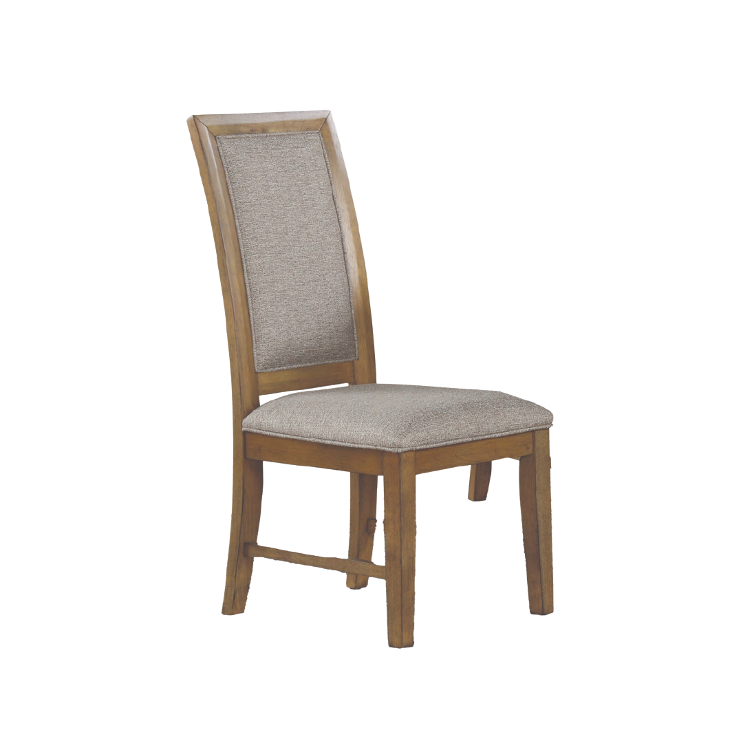 Sérénité – Ensemble de salle à manger – Table à pied central en bois / Chaises en tissu