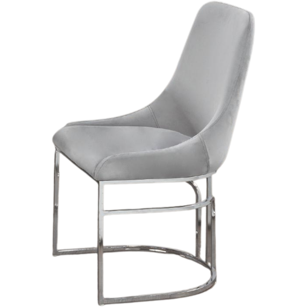 Opalle – Ensemble de salle à manger – Plateau en marbre céramique / Piètement chromé / Revêtement beige