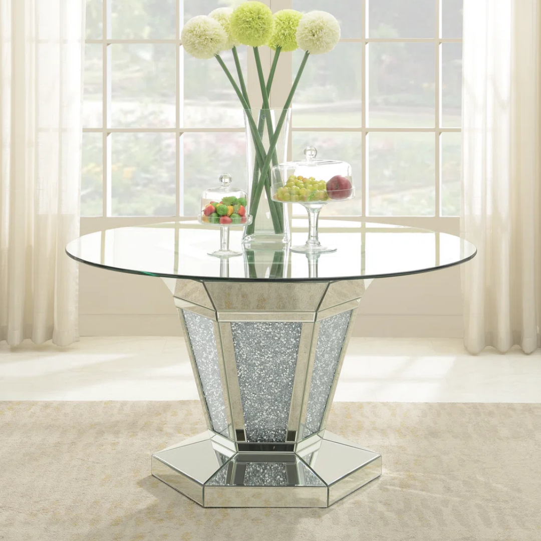 Valora – Ensemble de salle à manger – Plateau en verre / Tissu noir