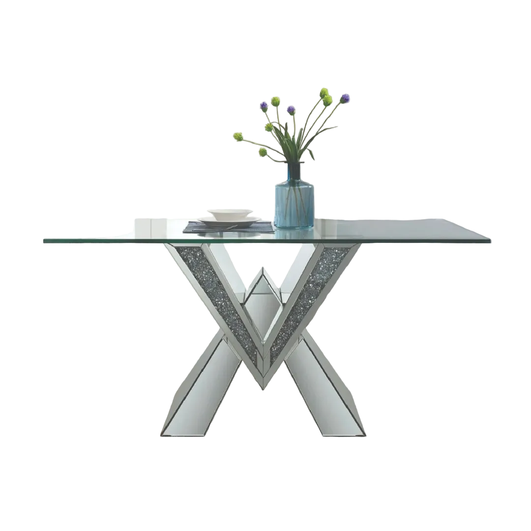 Vireon – Dining Table – Glass Top / Crystal Chrome Base