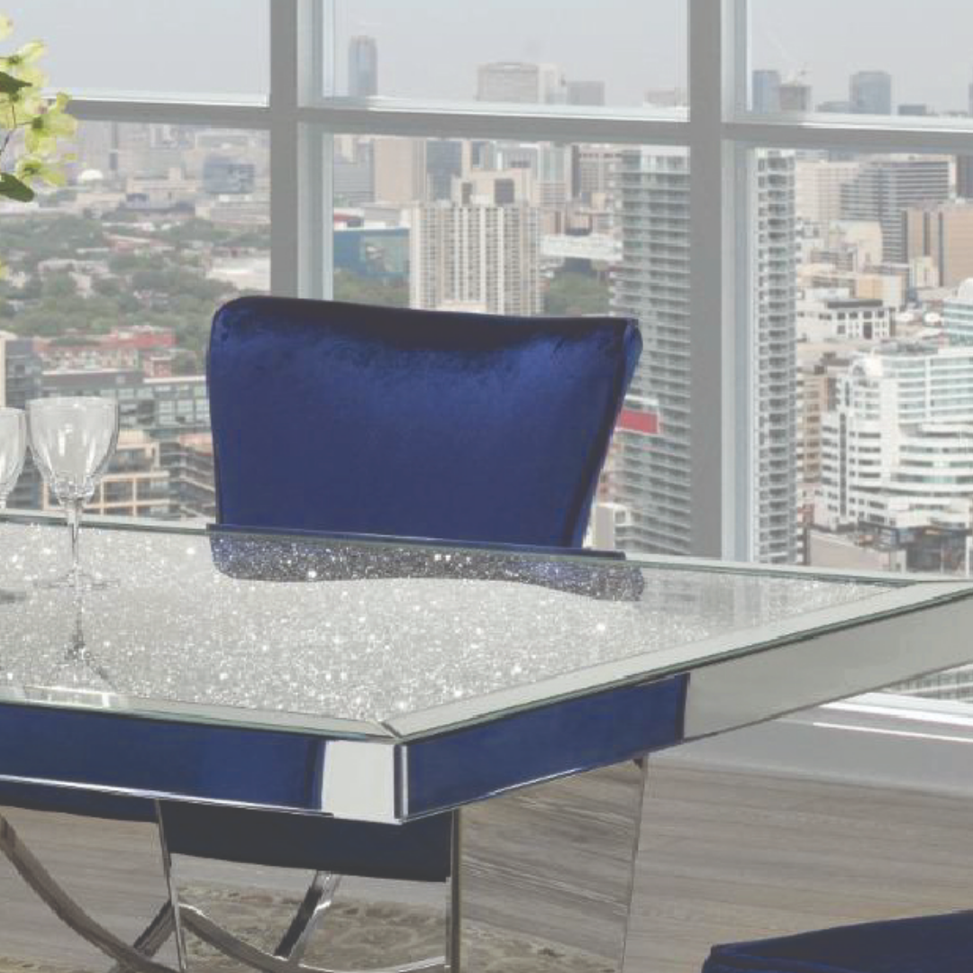 Table de salle à manger en cristal – Verre cristal / Pied chromé