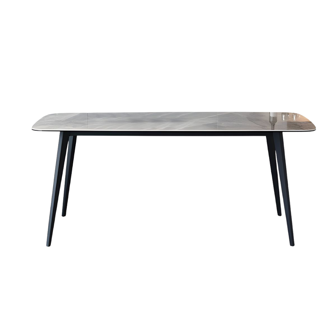 Burlo – Ensemble de salle à manger – Pierre frittée blanche / Similicuir gris