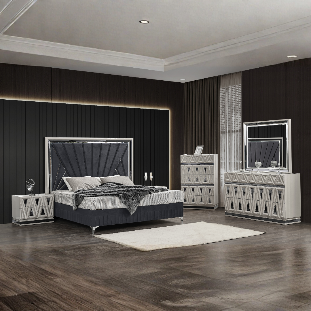 Diamara – Bedroom Set – King – Grey Lacquer