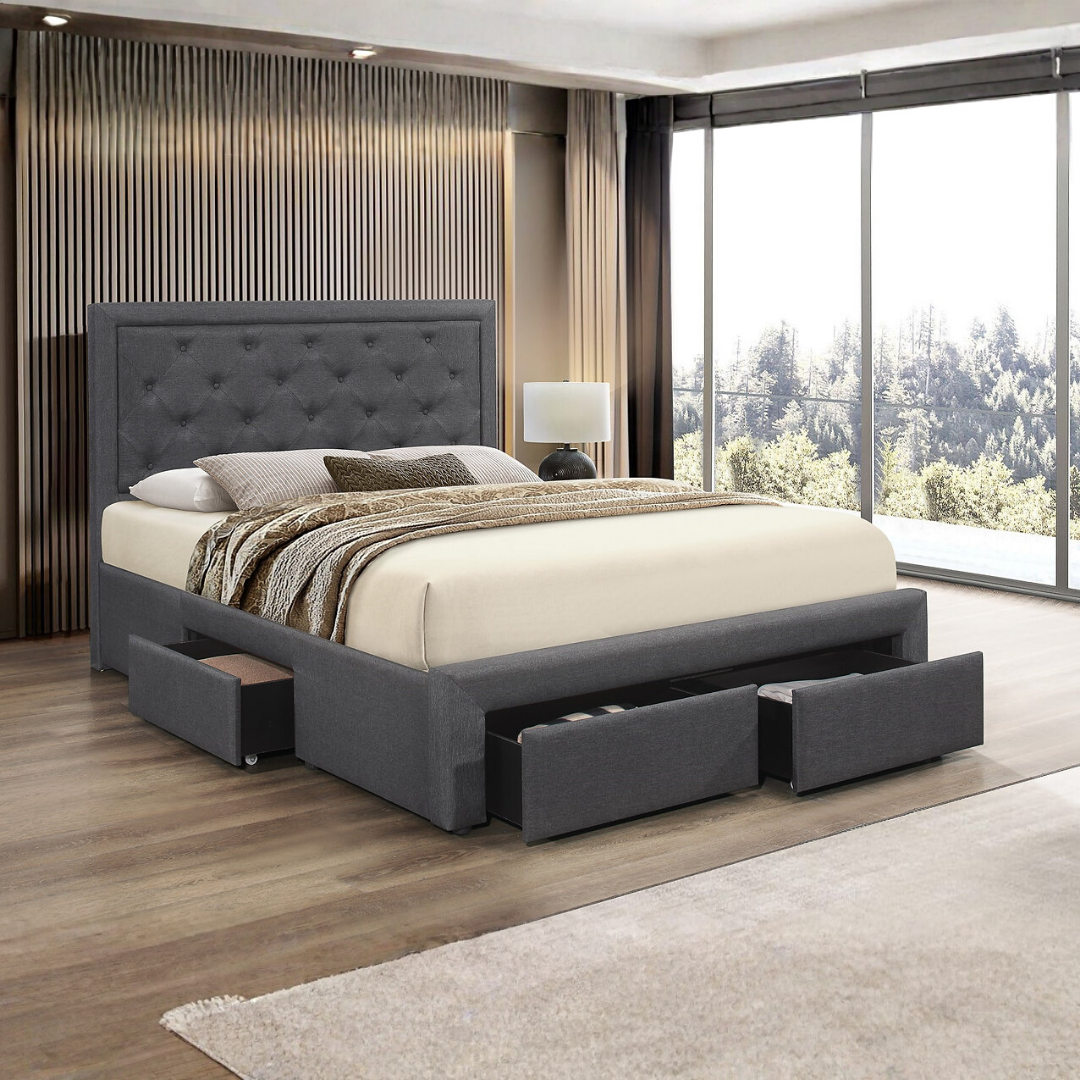 Draxen – Lit Queen – Tissu (Gris)