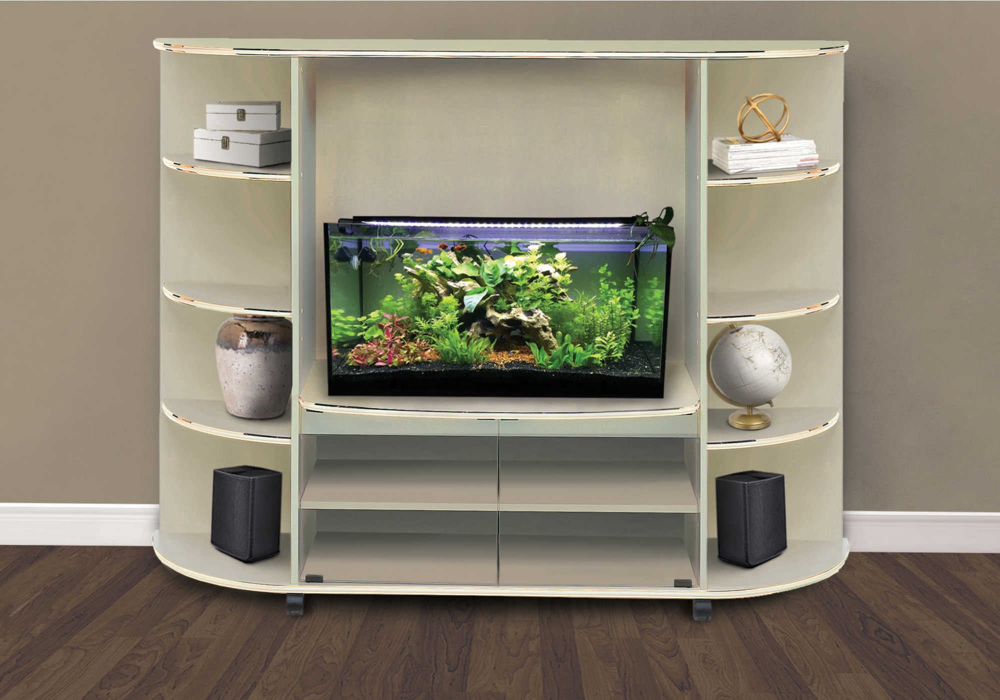 BIBLIOTHÈQUE - MEUBLE DE RANGEMENT AVEC ACCENTS BEIGE / DORÉ # ET 8405