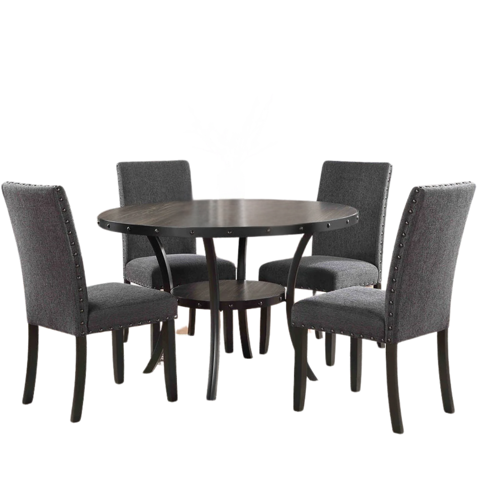 Espresso Rustic Dining Table Set with Grey Upholstered Parson Chairs 1610