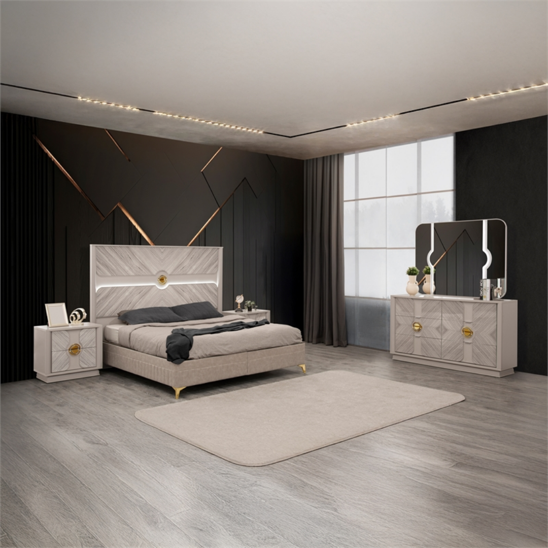 Eucalyon – Ensemble de chambre à coucher – Queen – Eucalyptus beige