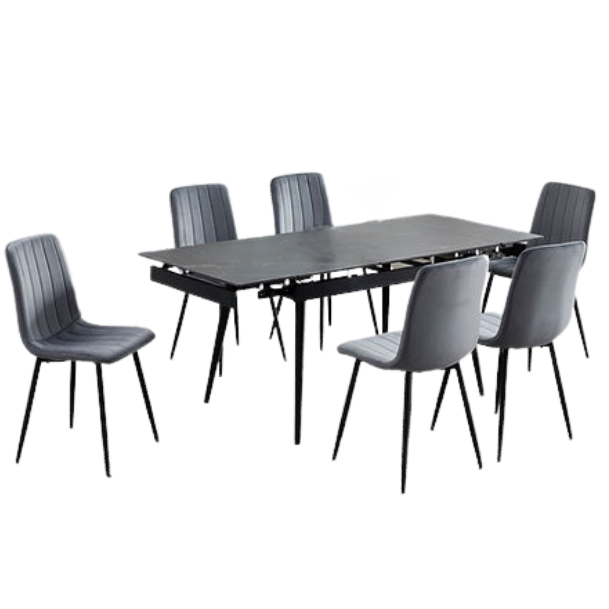 Extension Sintered Stone Black Marble Top Table with Velvet Chairs - T-1472/C-1474