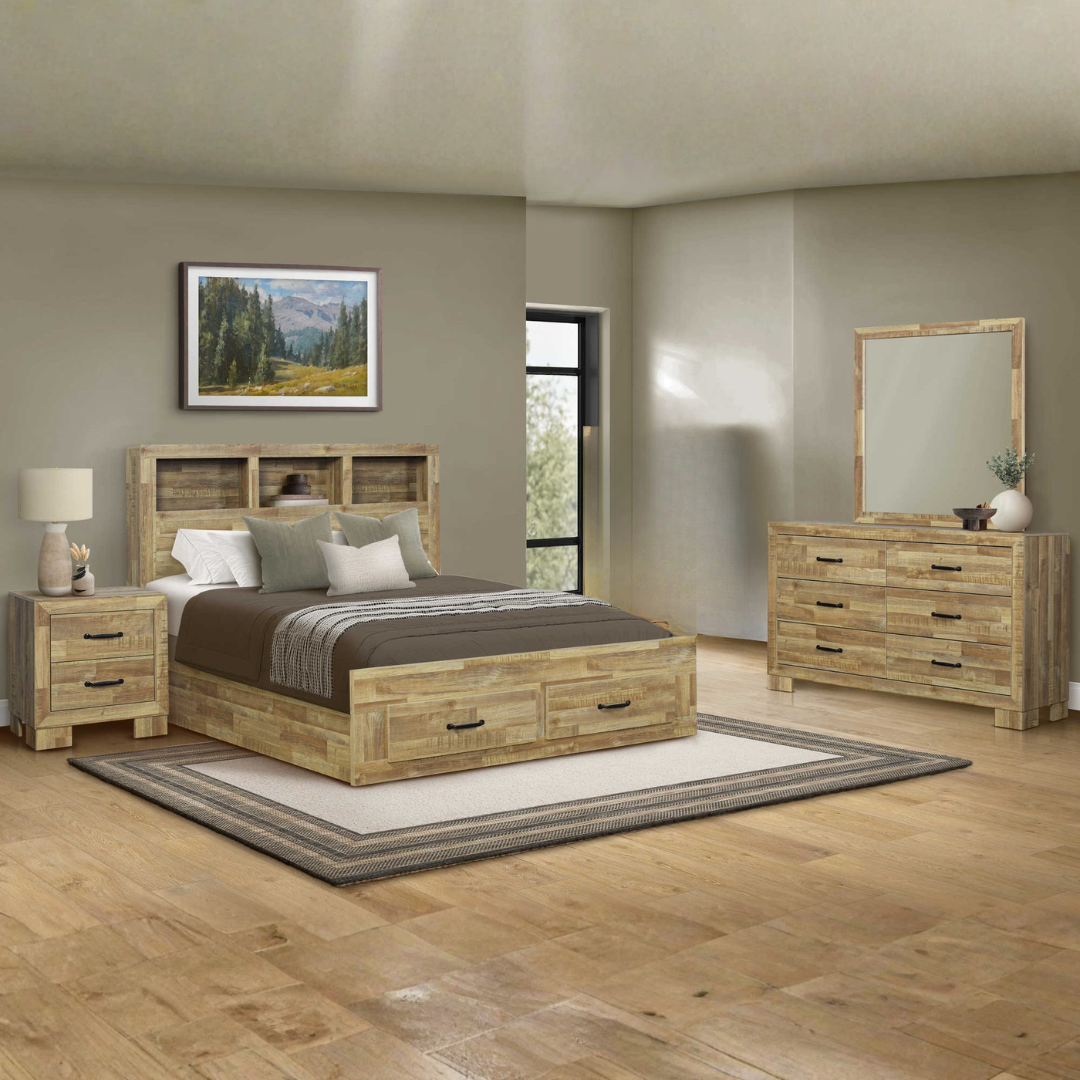 Farano – Queen Bedroom Set Medium Oak Storage