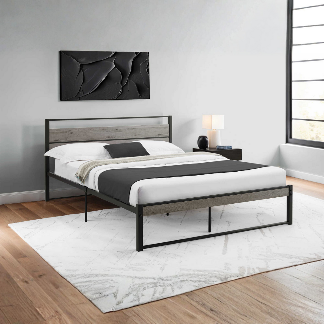 Fermon – Lit Queen – Bois/Métal (Gris)