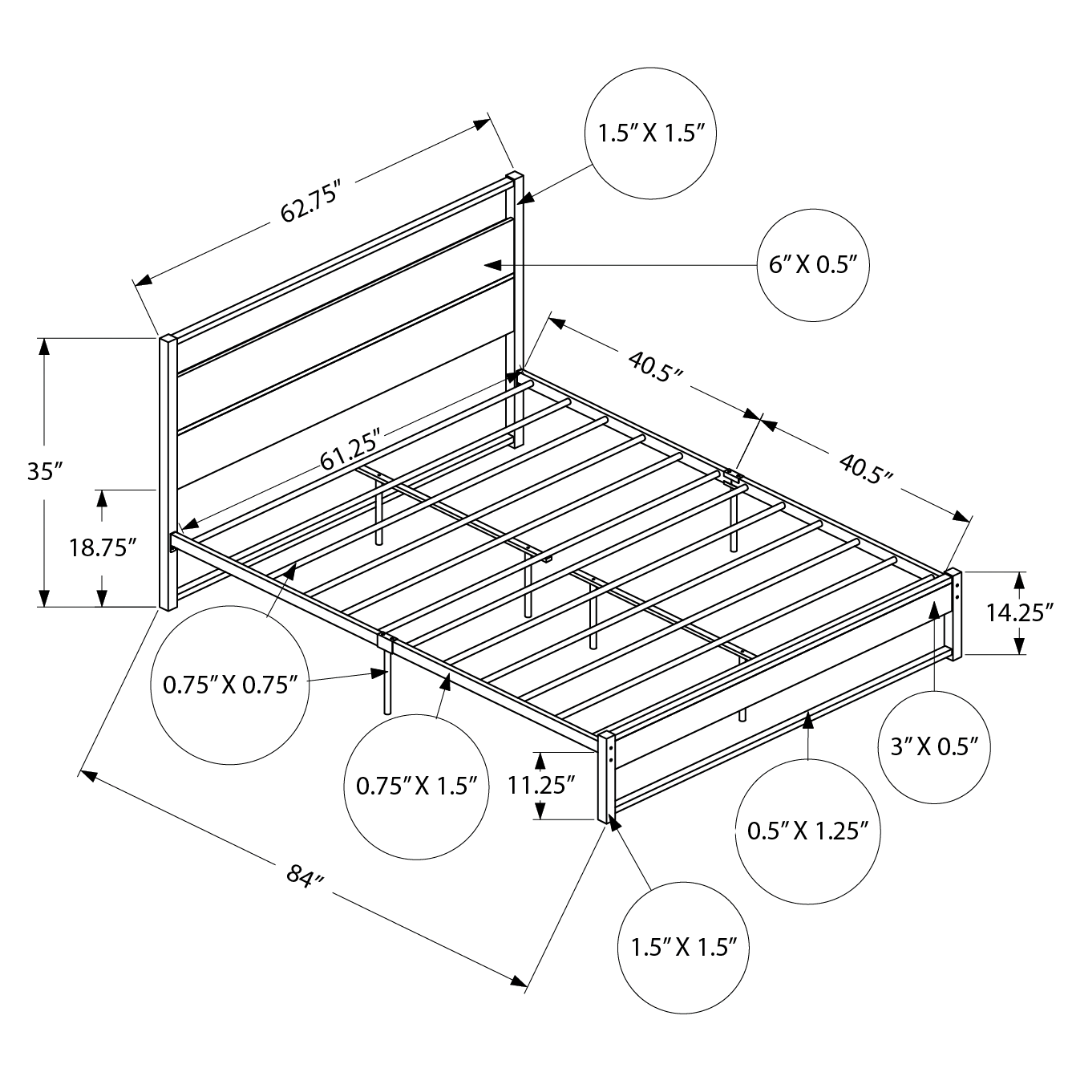 Fermon – Lit Queen – Bois/Métal (Gris)