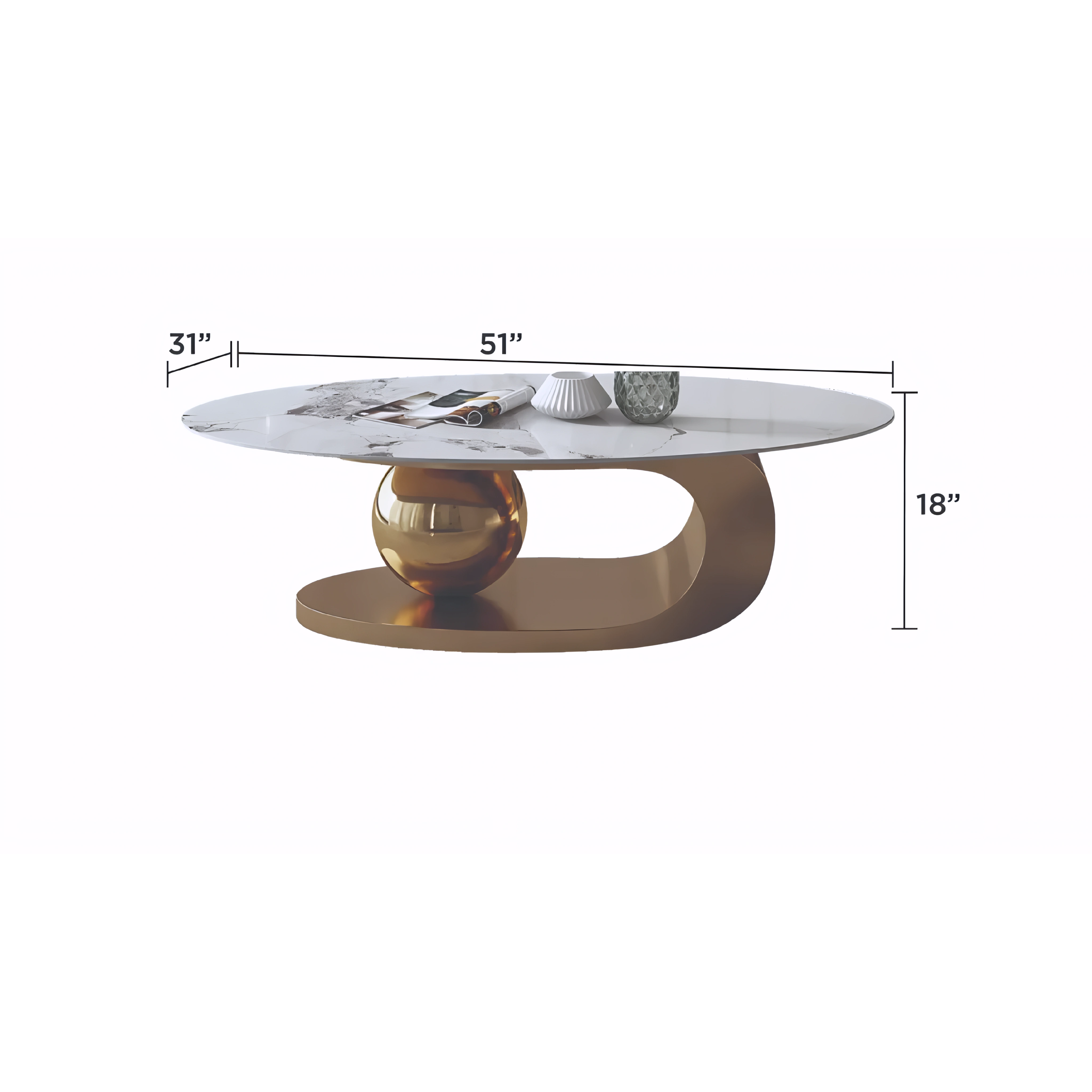 Fioren – Table basse et table d'appoint en céramique – Pied doré