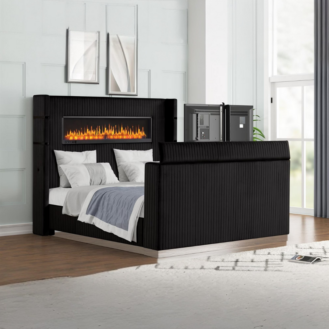 Flamora – Queen Bed – Velvet (Black)