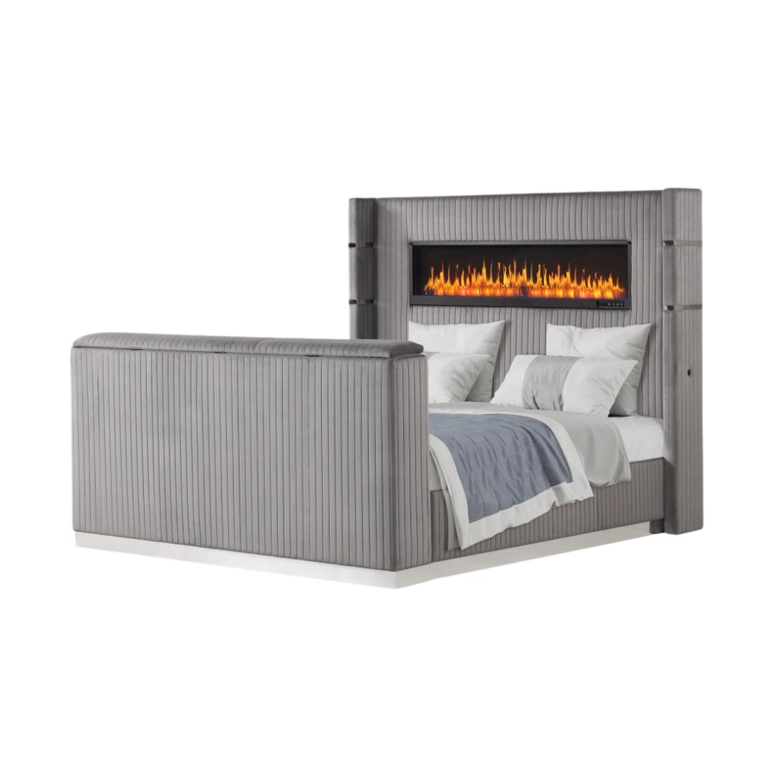 Flamora – Queen Bed – Velvet (Grey)